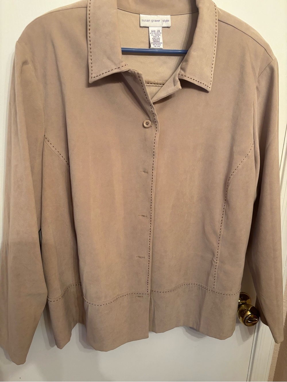 Susan Graver Taupe Suede Button-Front Jacket